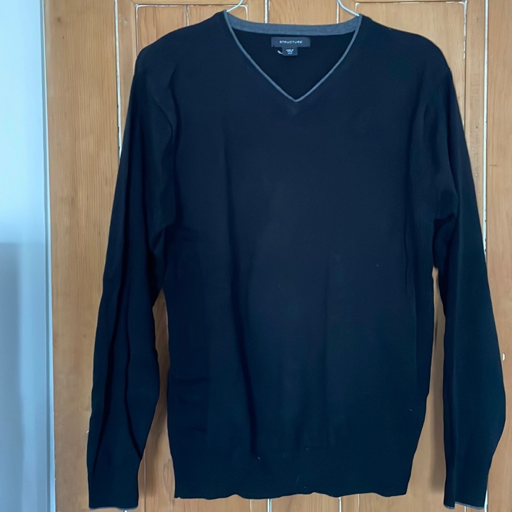 Black with gray trim Structure v neck cotton sweater